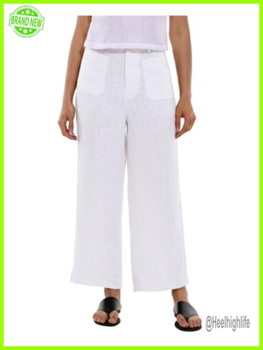 100% Linen Wide Leg Cropped Pants with Pockets